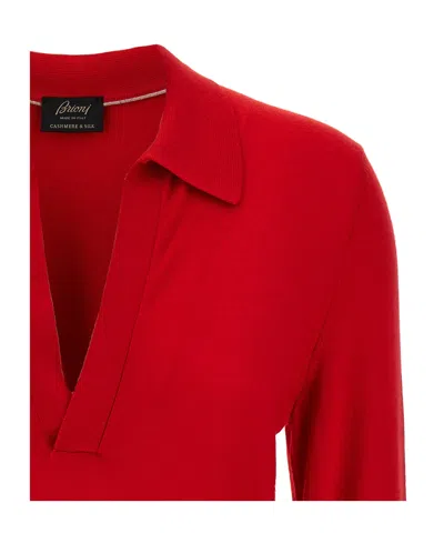 Brioni V-neck Knitted Top In Red