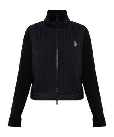 Moncler Grenoble High Neck Quilted Cardigan In Black