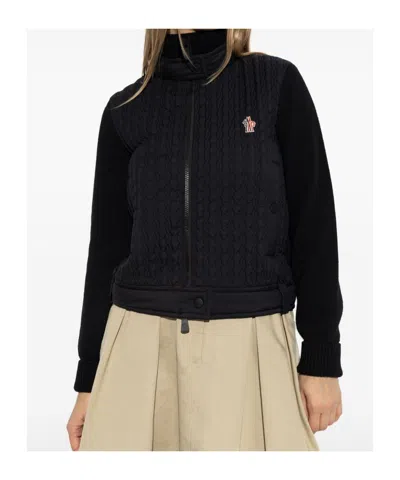 Moncler Grenoble High Neck Quilted Cardigan In Black