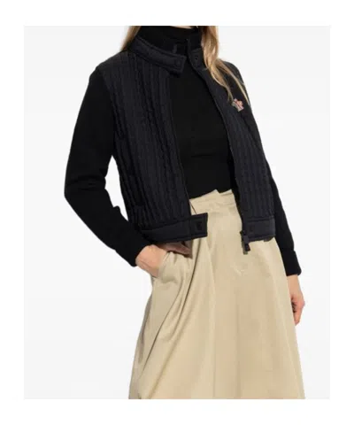 Moncler Grenoble High Neck Quilted Cardigan In Black
