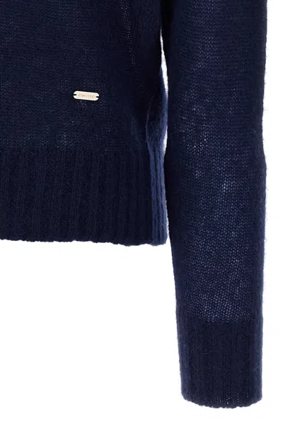 Tom Ford V Neck Long Sleeve Ribbed Hem Polo In Blue