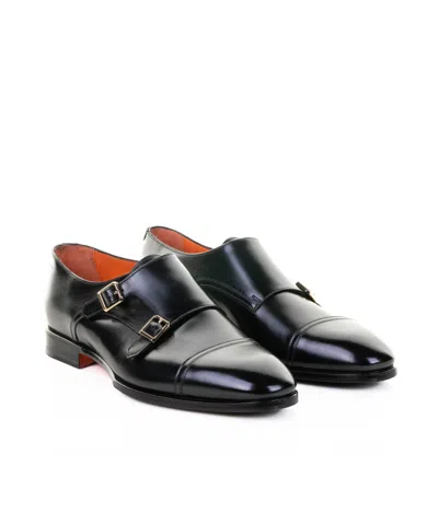 Santoni Leather Adrian Blake Monk Shoes In Black