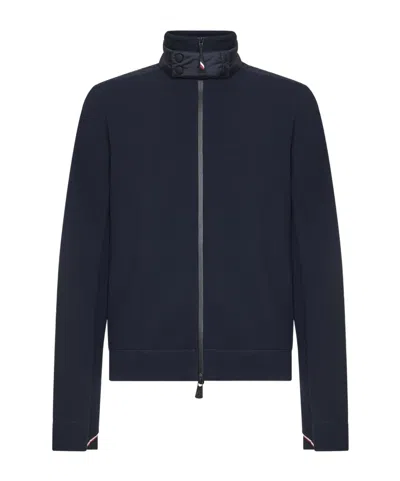 Moncler Grenoble Logo Embroidered Zip-up Sweatshirt In Blue