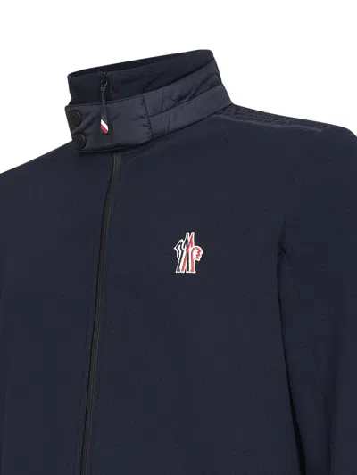 Moncler Grenoble Logo Embroidered Zip-up Sweatshirt In Blue