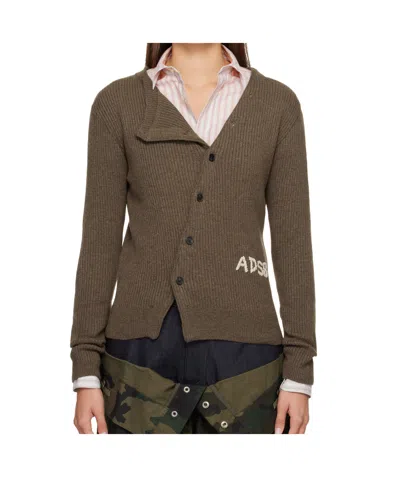 Andersson Bell Ribbed Knit Wool Blend Cardigan In Brown