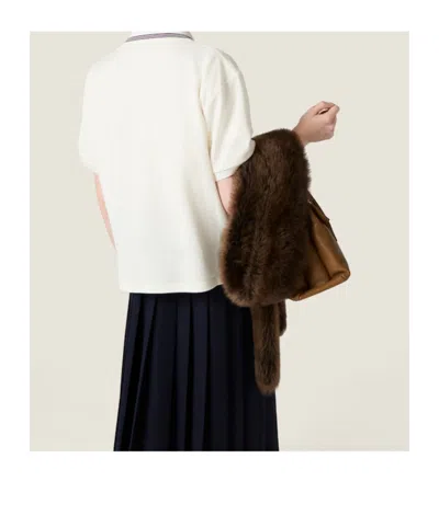 Miu Miu Ribbed Trim Zippered Polo Shirt In White