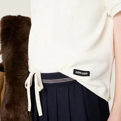 Miu Miu Ribbed Trim Zippered Polo Shirt In White