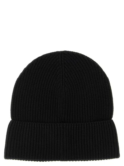 Moncler Ribbed Texture Wool Hat Winter Style In Black