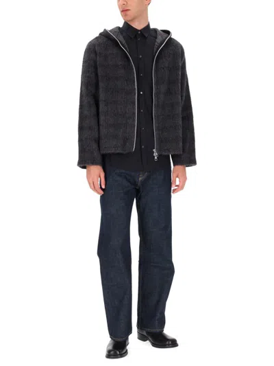 Our Legacy Checked Brushed Wool-blend Zip-up Hoodie In Gray