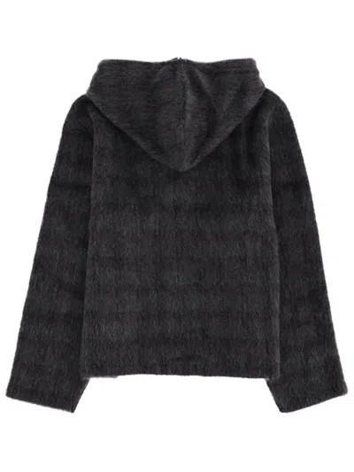 Our Legacy Checked Brushed Wool-blend Zip-up Hoodie In Gray