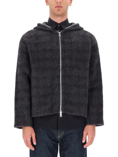 Our Legacy Checked Brushed Wool-blend Zip-up Hoodie In Gray