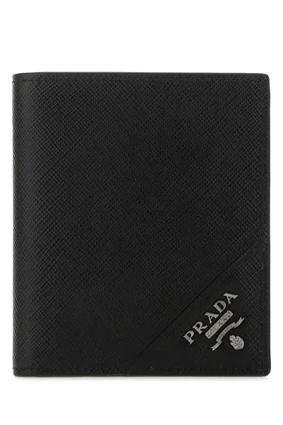 Prada Saffiano Leather Card Holder In Black