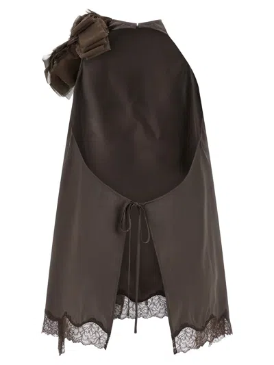 Magda Butrym Sleeveless Lace Ruffle Top Open Back In Brown