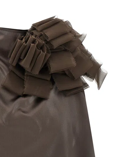 Magda Butrym Sleeveless Lace Ruffle Top Open Back In Brown