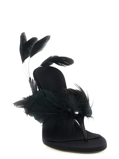 Paris Texas Lidia Feather Thong Silk Mules In Black