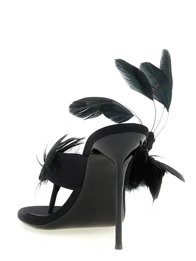 Paris Texas Lidia Feather Thong Silk Mules In Black