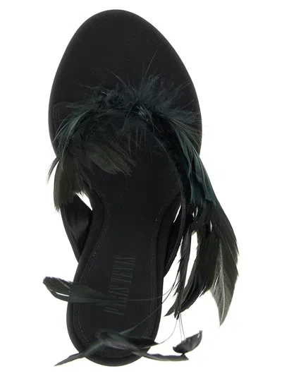 Paris Texas Lidia Feather Thong Silk Mules In Black