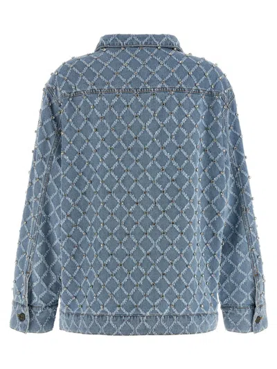 Pinko Pifferaio Jacquard Crystal Denim Overshirt In Blue