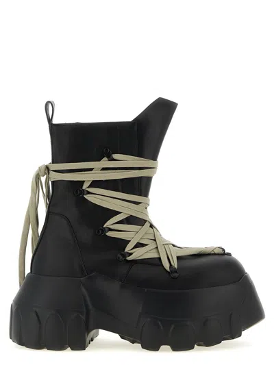 Rick Owens Black Hollywood Megalace Mega Tractor Boots In 09 Black
