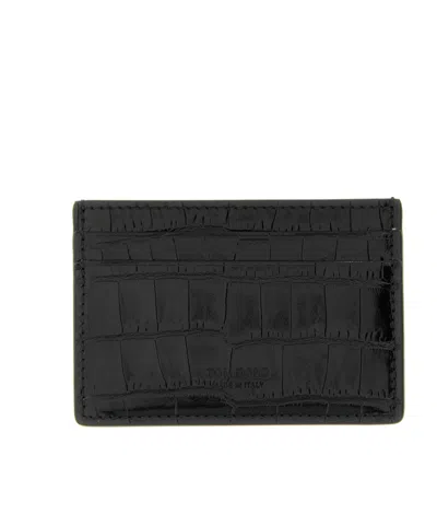 Tom Ford Crocodile-print Leather Card Holder In Black
