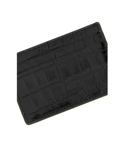 Tom Ford Crocodile-print Leather Card Holder In Black