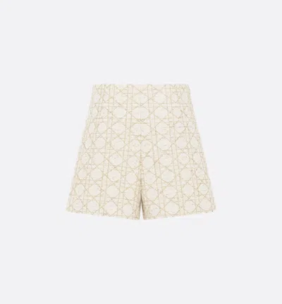 Dior Macrocannage Trouserskirt In White And Gold Wool Blend Tweed In White