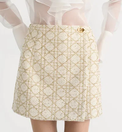 Dior Macrocannage Trouserskirt In White And Gold Wool Blend Tweed In White