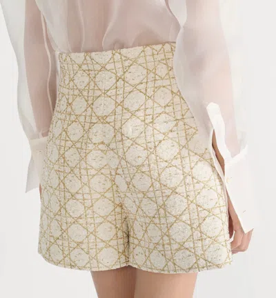 Dior Macrocannage Trouserskirt In White And Gold Wool Blend Tweed In White