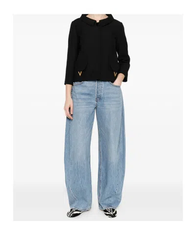 Valentino Button-detailed Embellished Wool And Silk-blend Crepe Jacket In Black