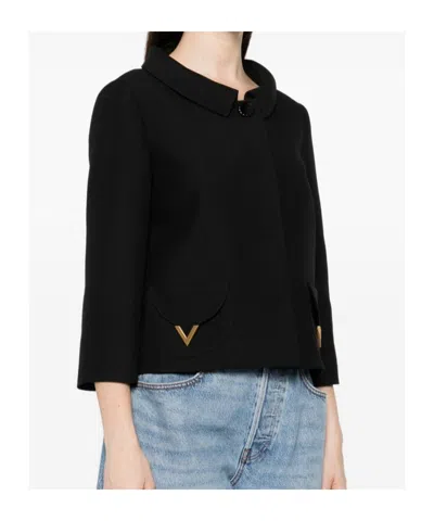Valentino Button-detailed Embellished Wool And Silk-blend Crepe Jacket In Black