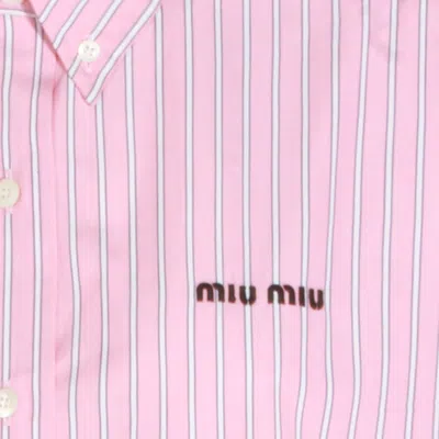 Miu Miu Logo-embroidered Striped Shirt In Pink