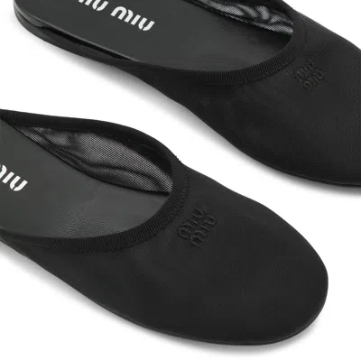 Miu Miu Logo-embroidered Flat Mules In Black