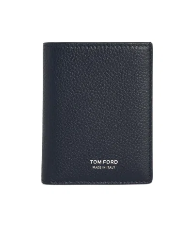 Tom Ford Black Card Holder With Embossed Logo Lettering On The Front In Grained Leather Man In Black