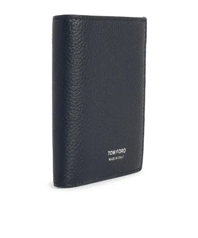 Tom Ford Black Card Holder With Embossed Logo Lettering On The Front In Grained Leather Man In Black