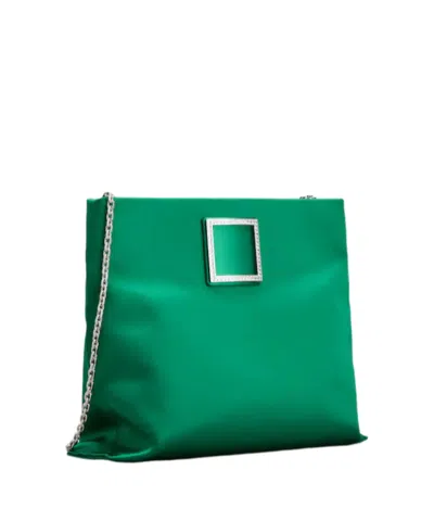 Roger Vivier Trompette Clutch In Satin In Green