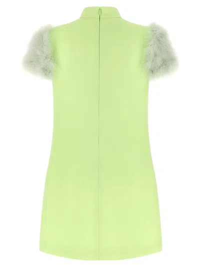 Valentino Feather Dress Faux Fur Sleeves Neckline In Gray