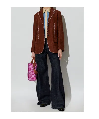 Marni Single-breasted Leather Jacket In Brown