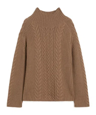 Max Mara Cable-knit Wool And Cashmere Polo-neck Sweater In Brown