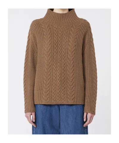 Max Mara Cable-knit Wool And Cashmere Polo-neck Sweater In Brown