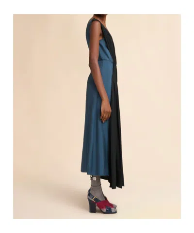 Marni Turquoise Twill Dress With Asymmetric Draping In Blue