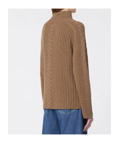 Max Mara Cable-knit Wool And Cashmere Polo-neck Sweater In Brown