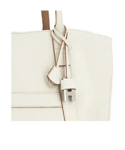 Hogan Script Shopping Tote Bag Top Handles Strap In White