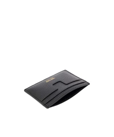 Tom Ford Black Card Holder With Embossed Lgoo Lettering On The Front And Money Clip In Grained Leather Man In Brown
