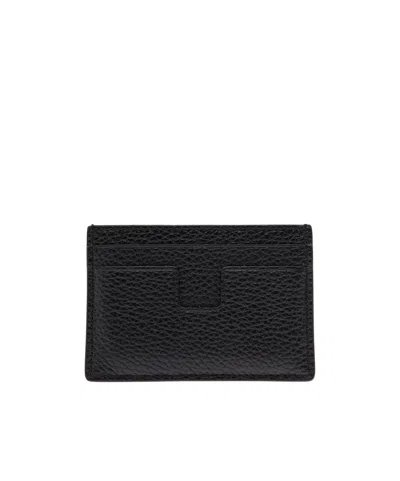 Tom Ford Black Card Holder With Embossed Lgoo Lettering On The Front And Money Clip In Grained Leather Man In Brown