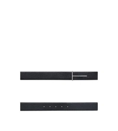 Tom Ford Dark Brown Reversible Textured Silver Buckle Belt In Black