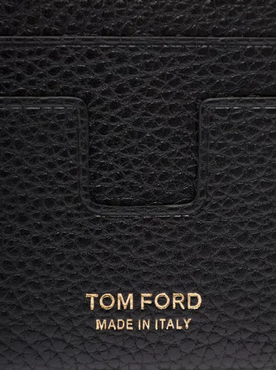 Tom Ford Black Card Holder With Embossed Lgoo Lettering On The Front And Money Clip In Grained Leather Man In Brown