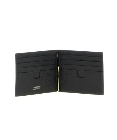 Tom Ford Compact Grain Wallet Gold Tone Hardware In Black