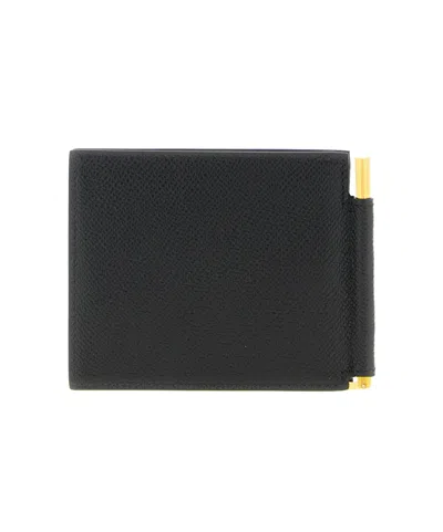 Tom Ford Compact Grain Wallet Gold Tone Hardware In Black