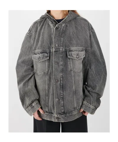 Acne Studios Hooded Denim Jacket Washed Black In Gray
