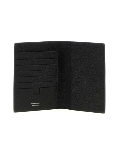 Tom Ford Black Card Holder With Embossed Logo Lettering On The Front In Grained Leather Man In Black